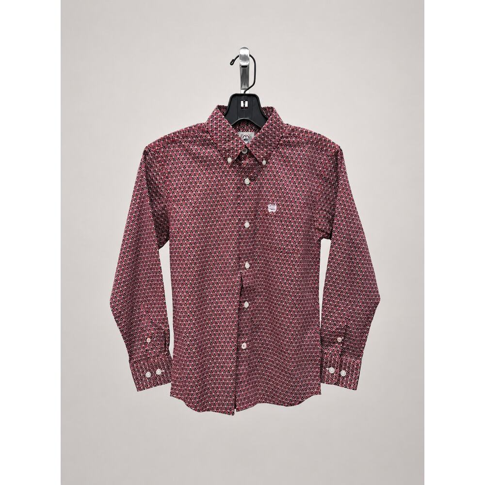 Cinch Boys Geometric Western Button Down Shirt NWT S 6-8 Red Black